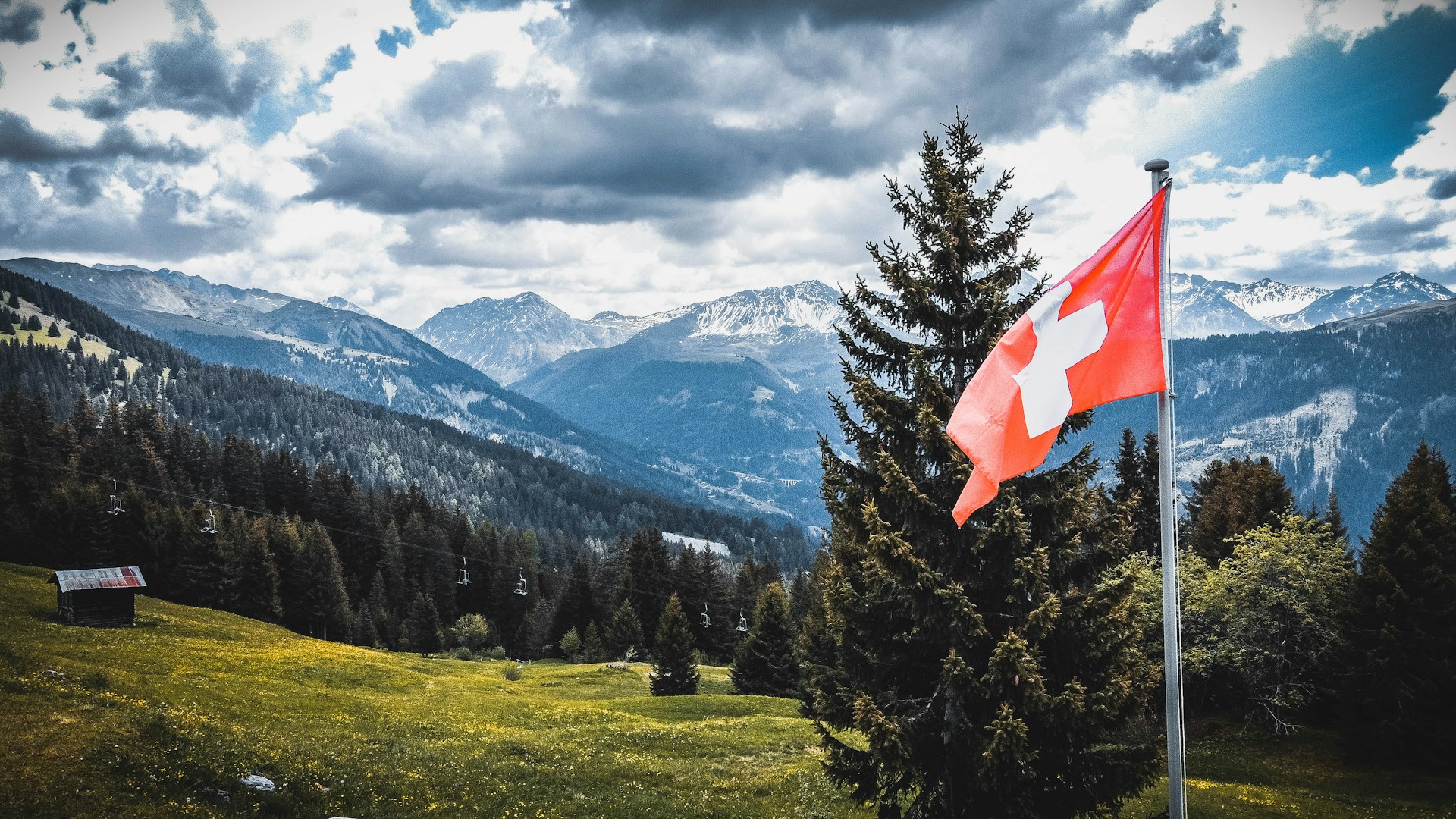 Original THAL-KI Swiss flag and Alpine landscape photograph